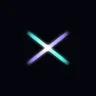 Cyan and violet beams crossing through a bright square core on a dark grid